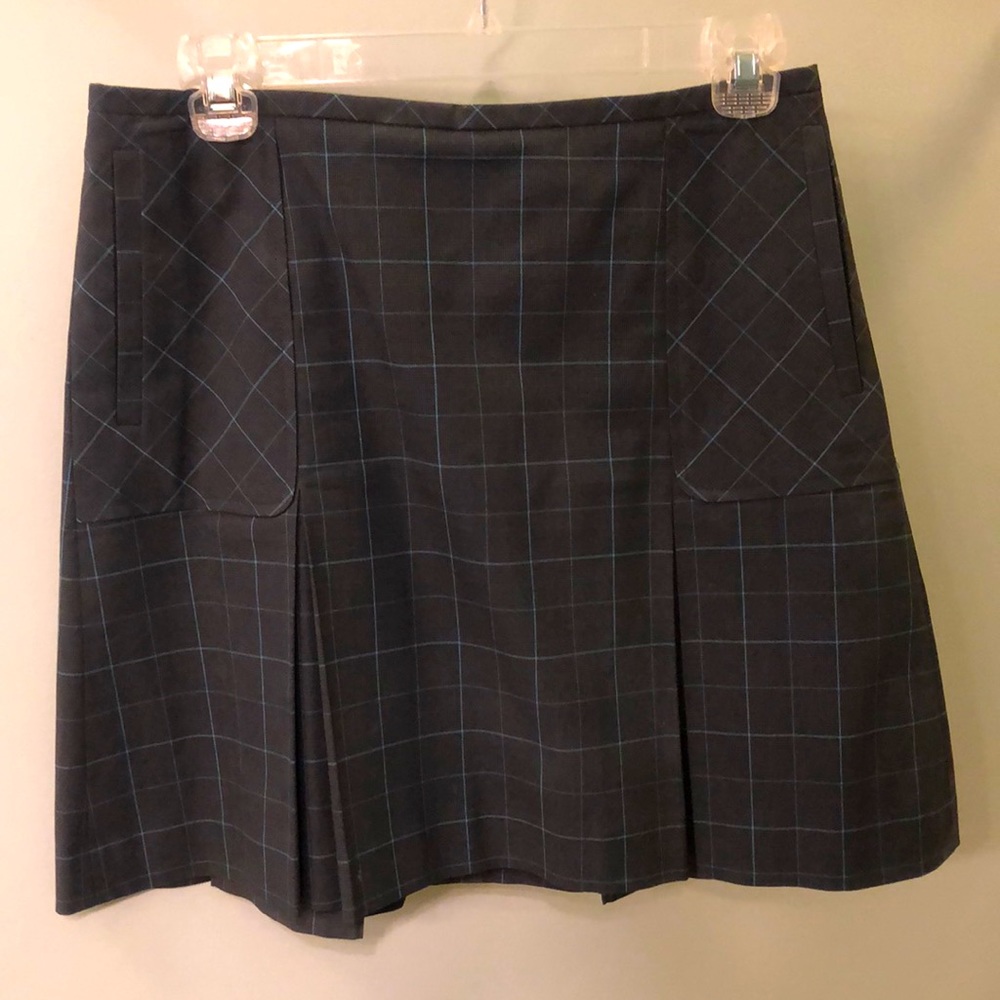 Club Monaco Gray and Blue Plaid Pleated Skirt